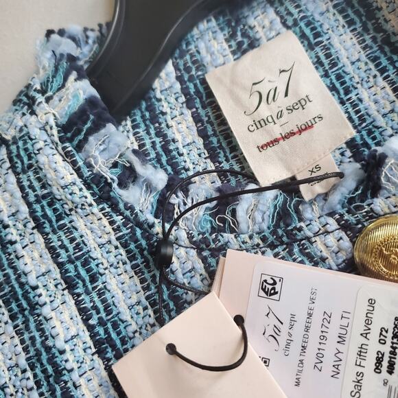 NWT$365 Cinq a Sept Matilda Tweed Reenee Vest Blazer in Navy Multi Sz XS - Picture 12 of 16